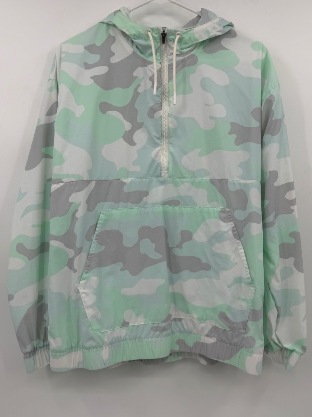 New Balance Jacket Women Large Green Camo Half Zip Pullover Windbreaker Hoodie